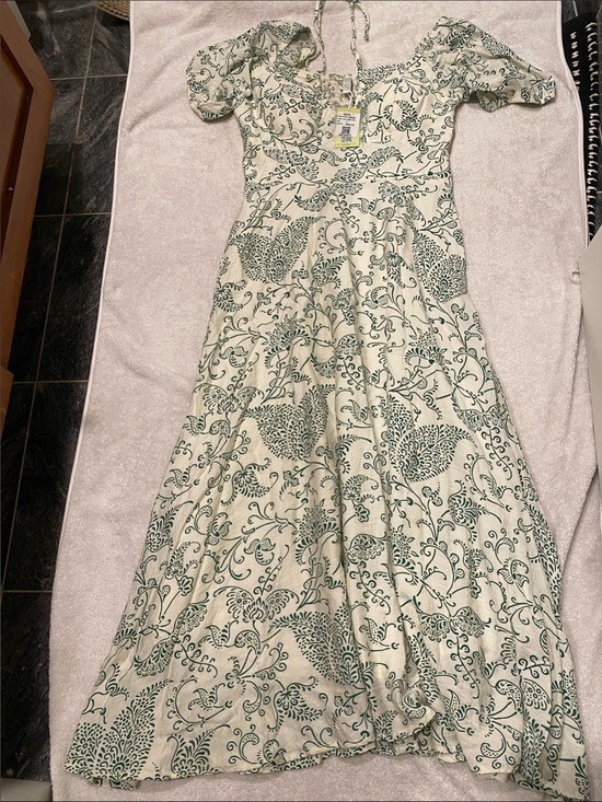 B + Vestry Dresses & Skirts - Floral Cream and Green Maxi Dress with Puff Sleeves